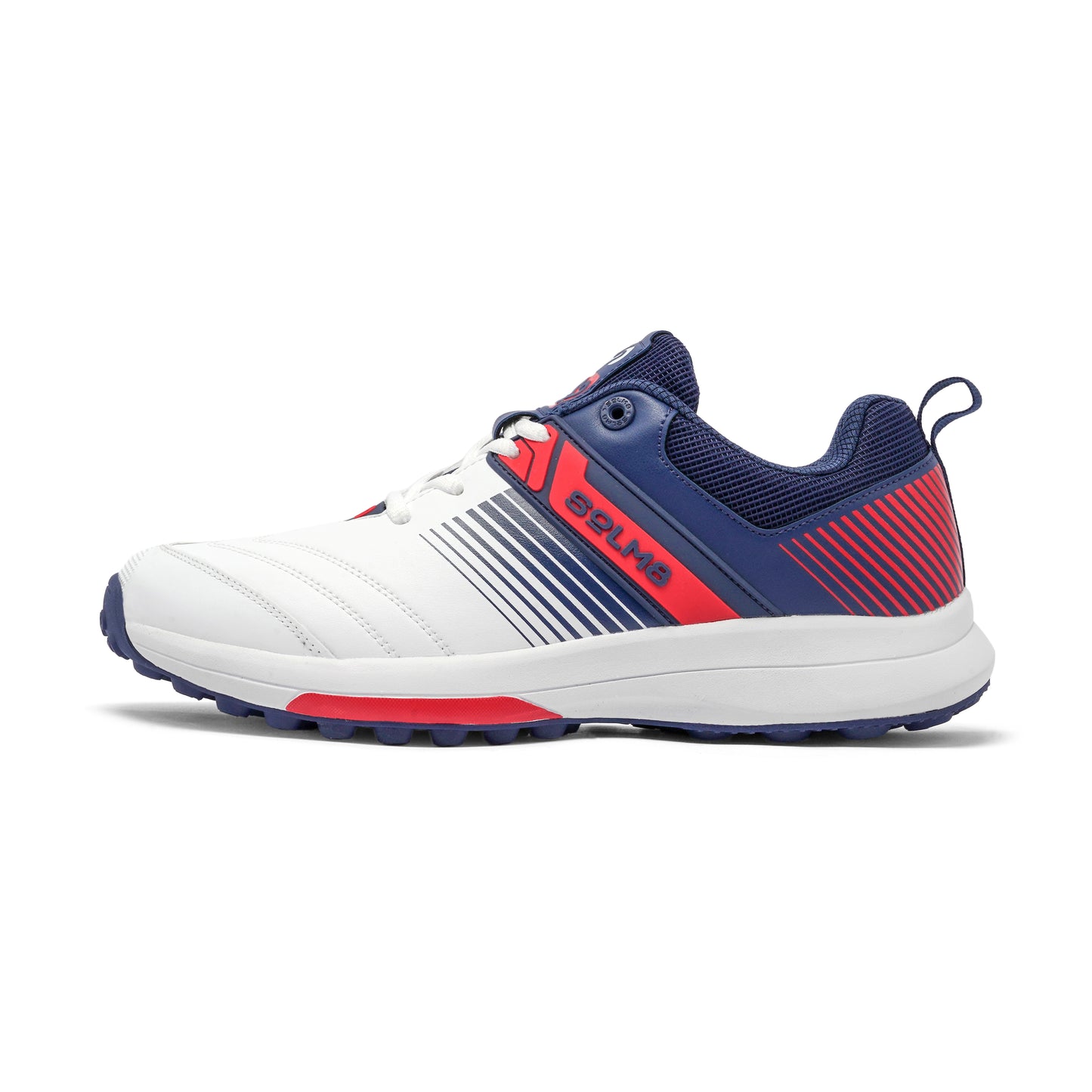SOLM8 S2 White Red Navy Cricket Shoe