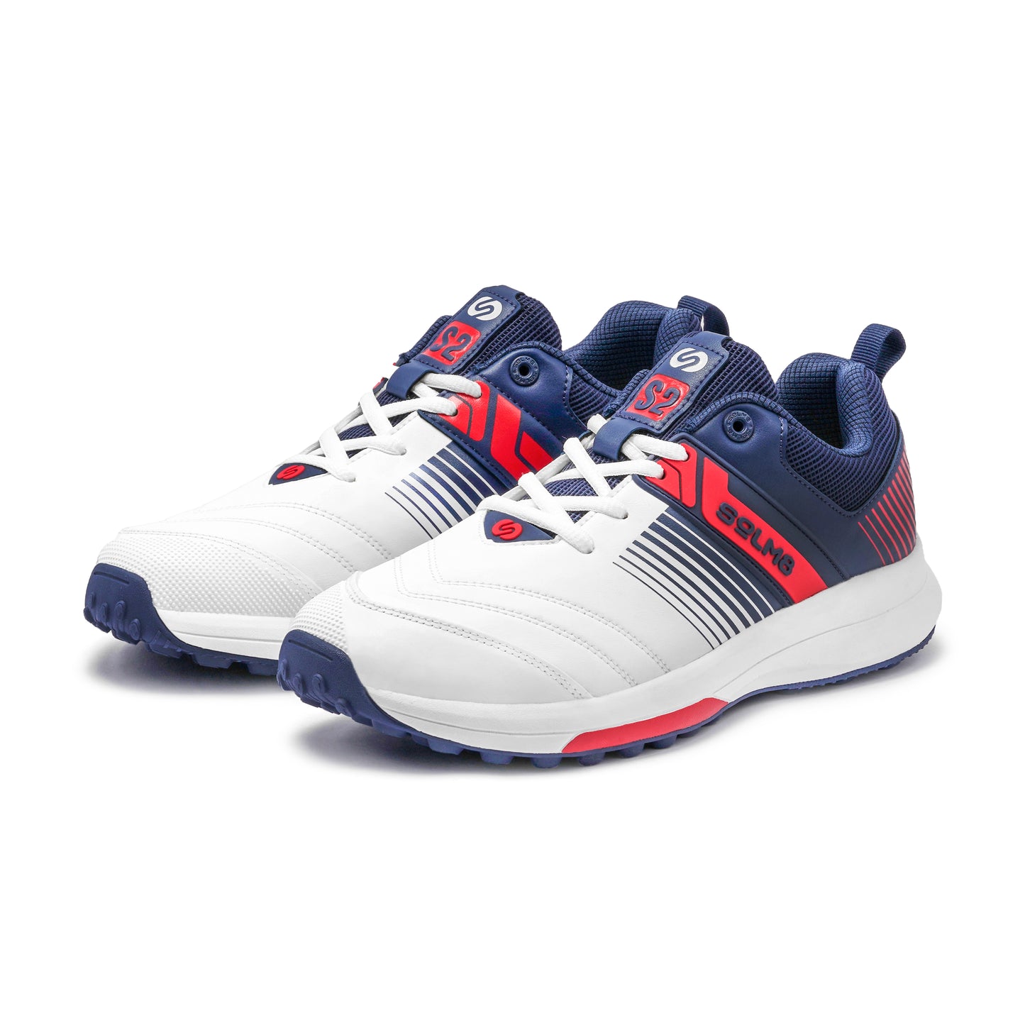 SOLM8 S2 White Red Navy Cricket Shoe