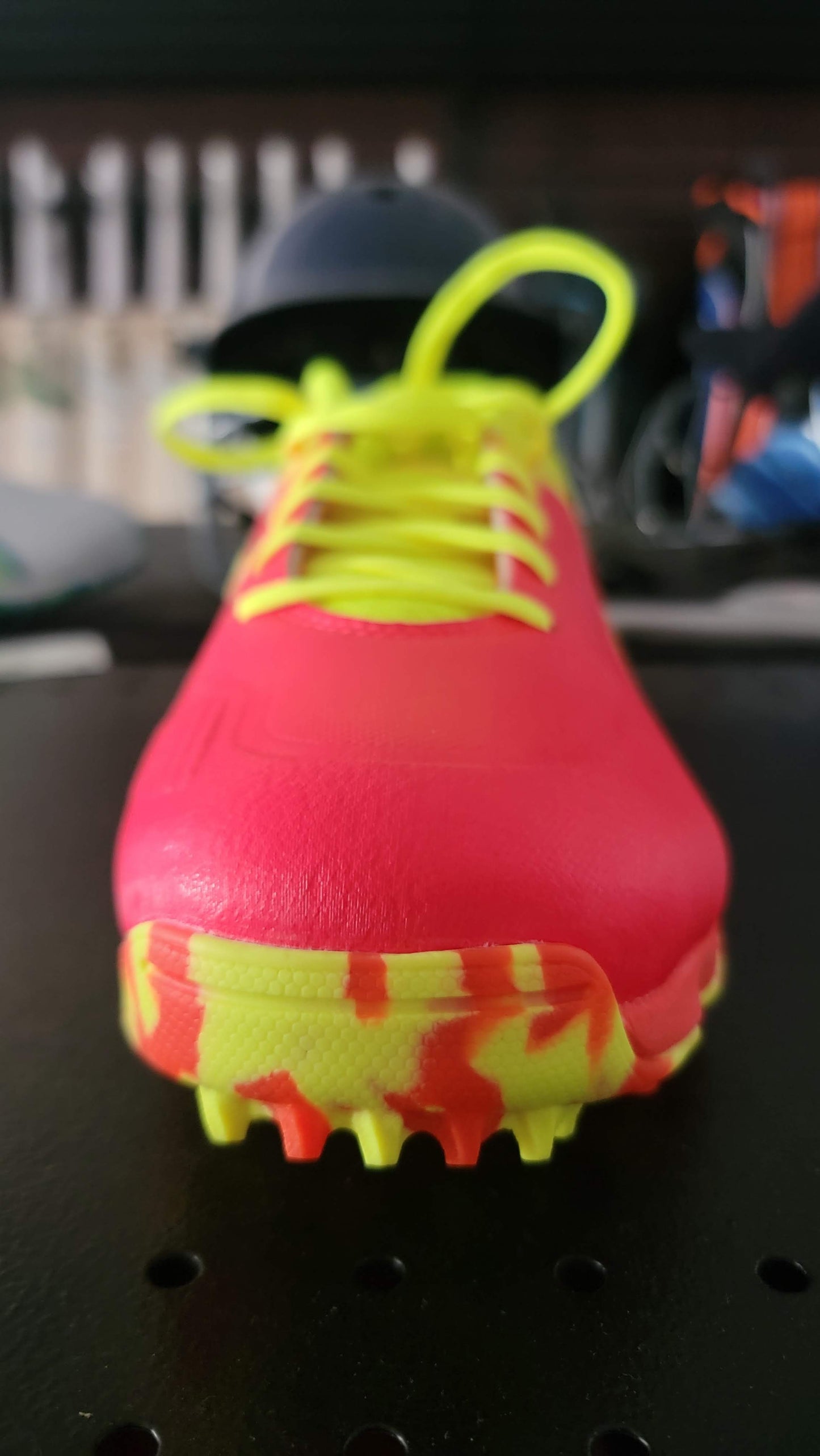 Puma X One8 Red Blast Yellow Alert cricket rubber stud shoe