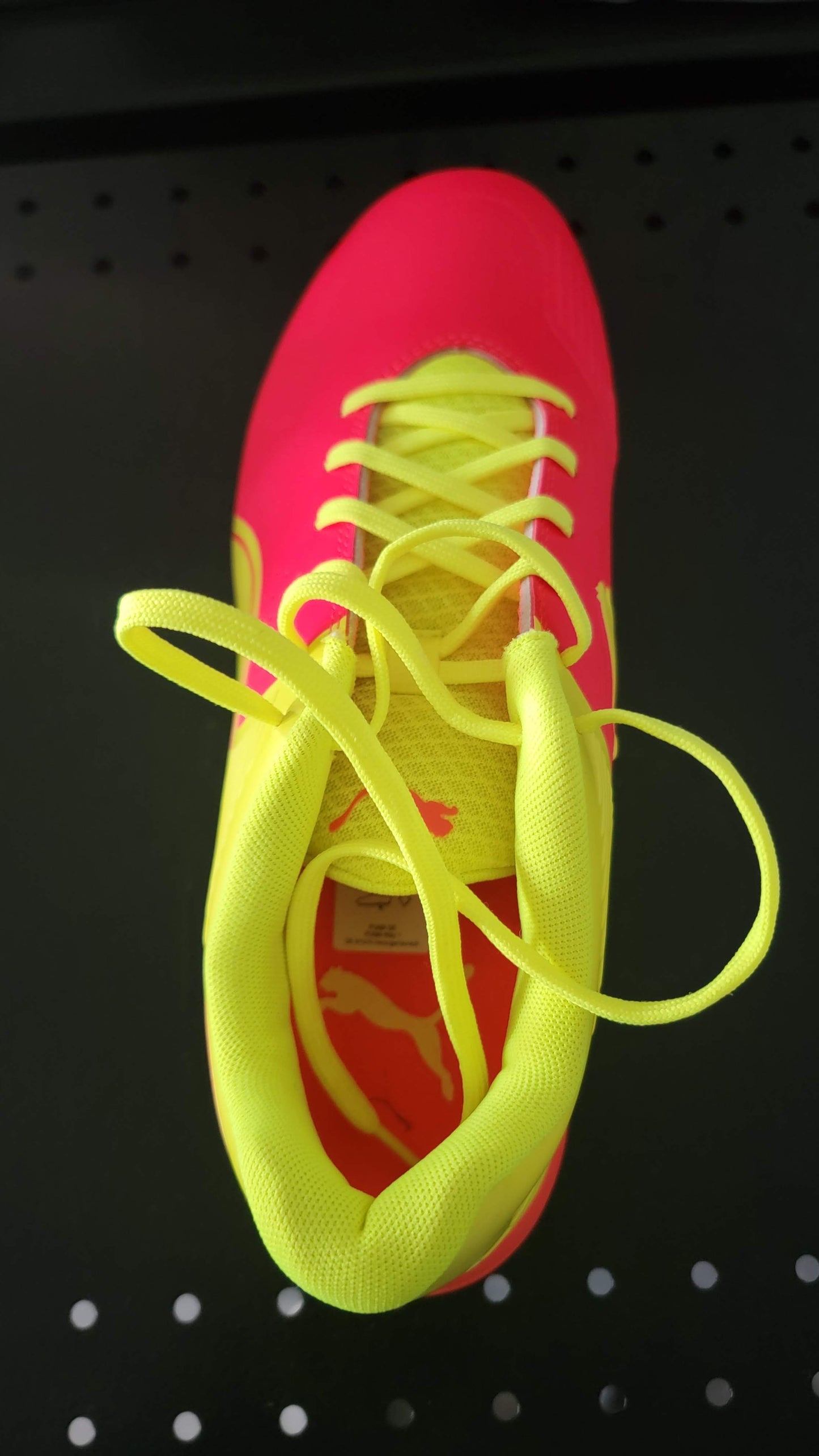 Puma X One8 Red Blast Yellow Alert cricket rubber stud shoe
